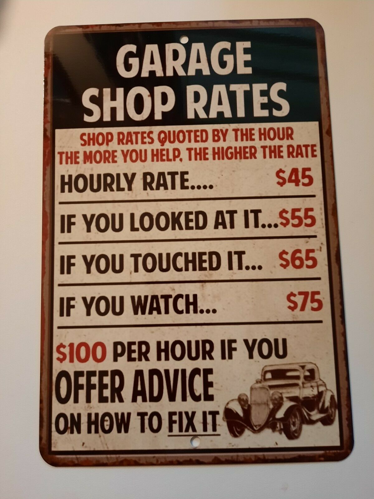 Garage Shop Rates 8x12 Aluminum Metal Wall Man Cave Shop Sign Garage P ...