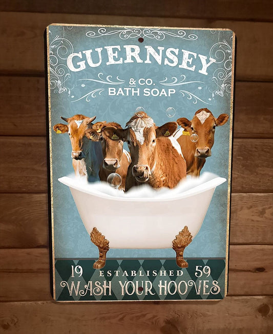 Guernsey Cattle Cow Bath Soap 8x12 Metal Wall Sign Animal Poster