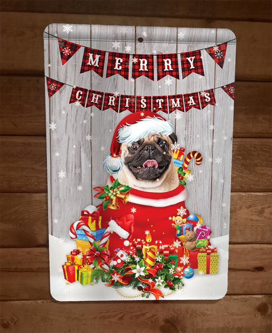 Merry Christmas Pug Dog Xmas 8x12 Metal Wall Sign Animal Poster #2