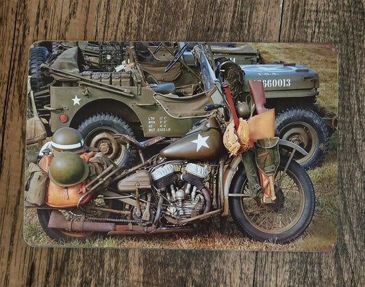 Military Army Motorcycle and Jeeps Photo 8x12 Metal Wall Sign Garage Poster