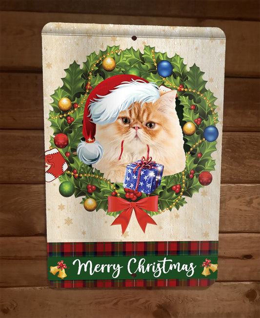 Merry Christmas Persian Cat Xmas 8x12 Metal Wall Sign Animal Poster