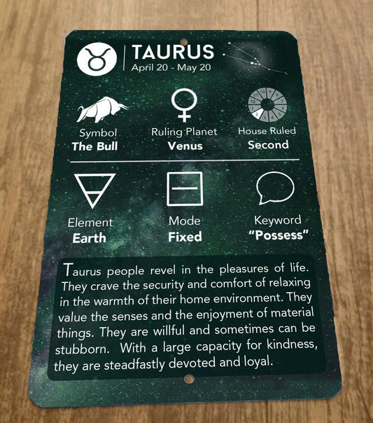 Taurus April 20 - May 20 Zodiac Astrology 8x12 Metal Wall Sign Spiritual