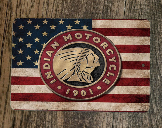 Indian Motorcycle 1901 USA American Flag 8x12 Metal Wall Garage Sign Poster