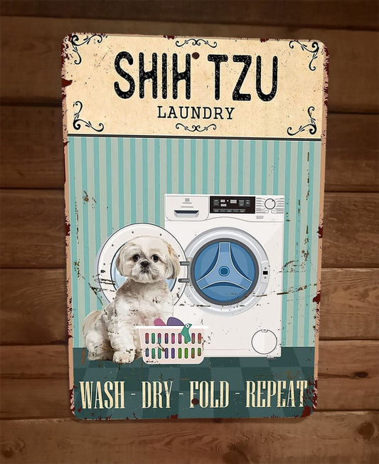 Shih Tzu Dog Laundry 8x12 Metal Wall Sign Animal Poster