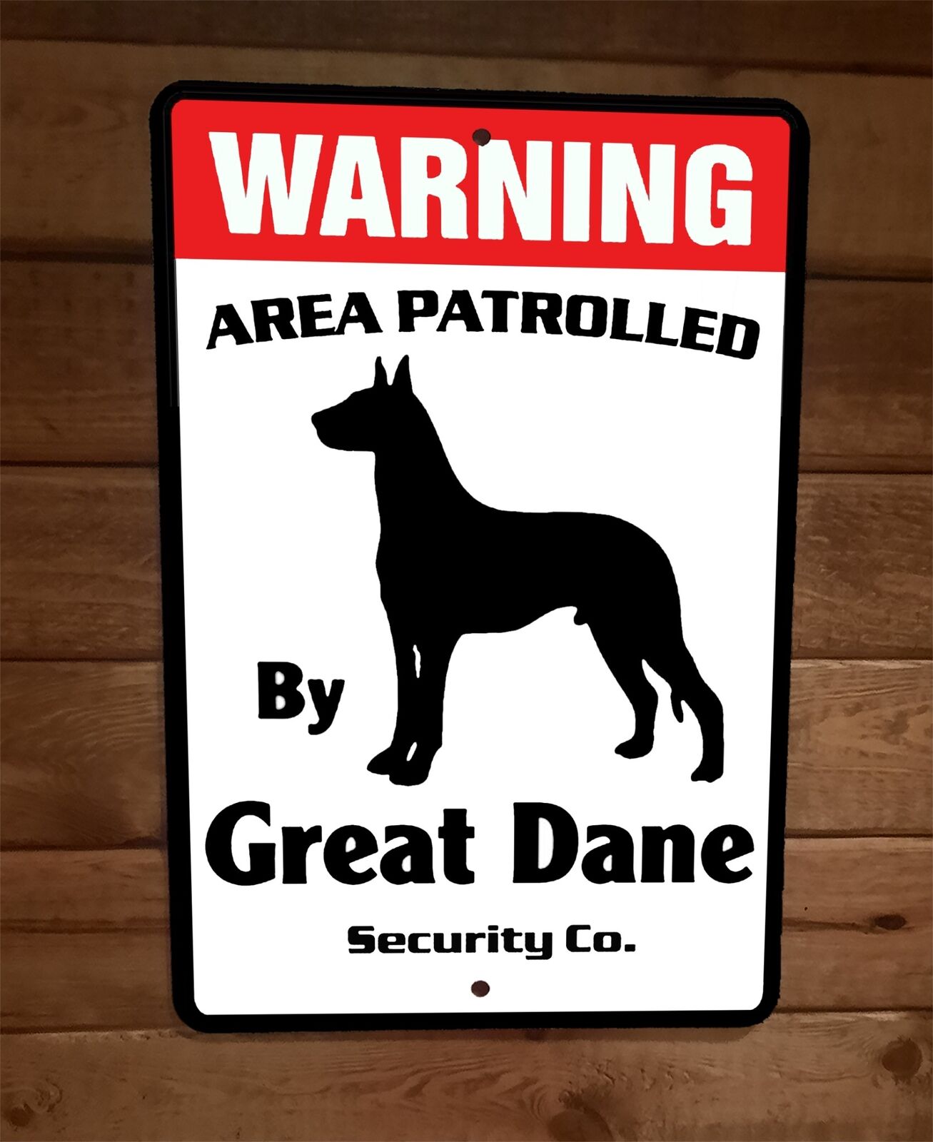 Warning Area Patrolled Great Dane Security 8x12 Metal Wall Animal Dog Sign