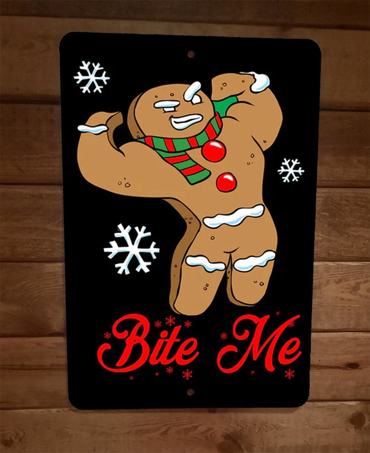 Gingerbread Man Split Sign Gingerbread Man Bite Me Christmas Xmas 8x12 Metal Wall Sign Poster ...