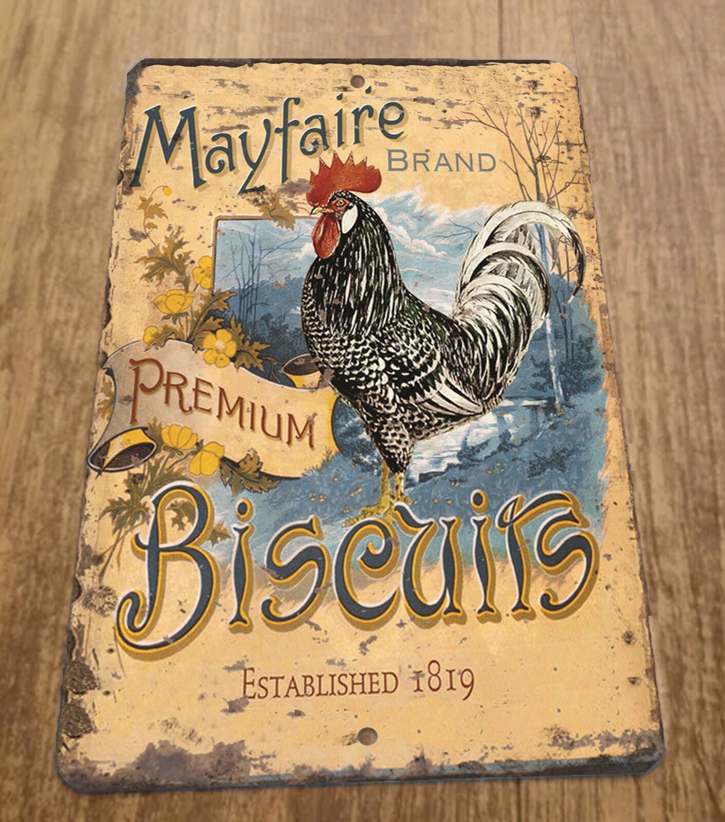 Mayfair Premium Biscuits Vintage Ad Chicken Rooster 8x12 Metal Wall Animal Sign
