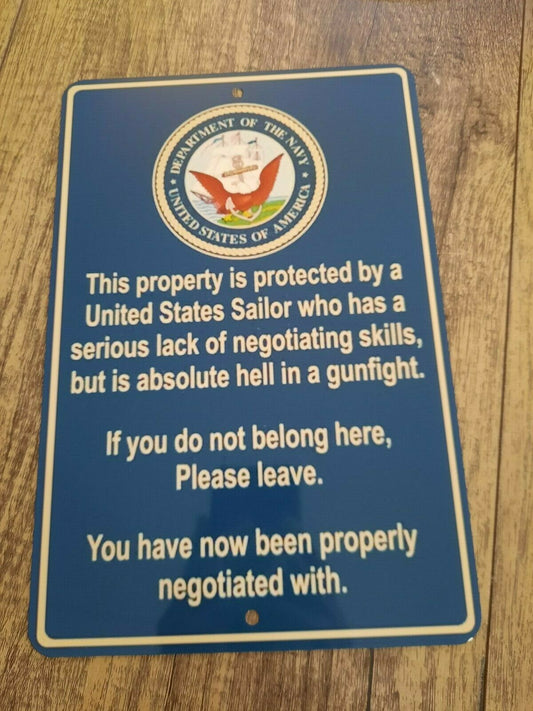 Property Protected by a Sailor 8x12 Metal Wall Military Warning Sign Armed Forces