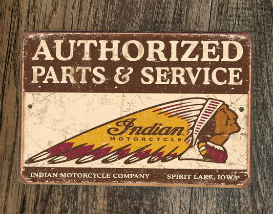 Authorized Parts Service Indian Motorcycle 8x12 Metal Wall Sign Garage Poster