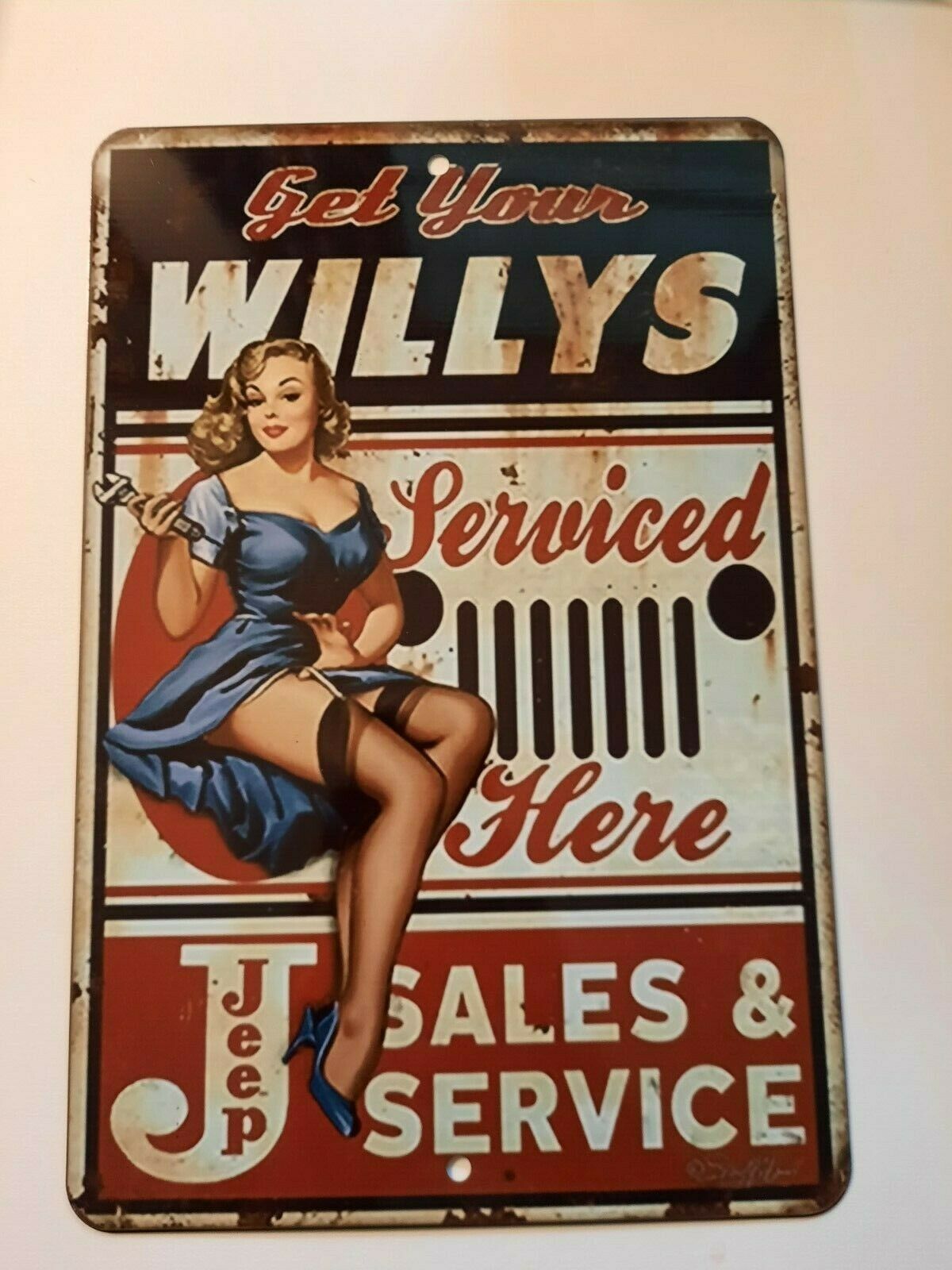 Get Your Willys Serviced Here 8x12 Metal Wall Sign Garage Poster Funny