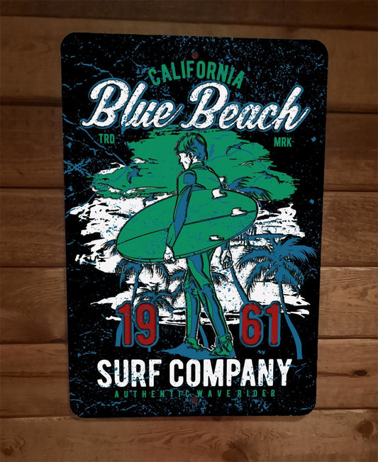 California Blue Beach Surf Company 8x12 Metal Wall Sign