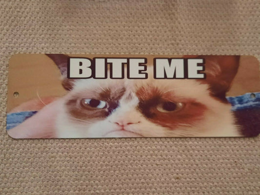 BITE ME Grumpy Cat Banner Marquee 4x12 Funny Metal Wall Sign Misc Poster