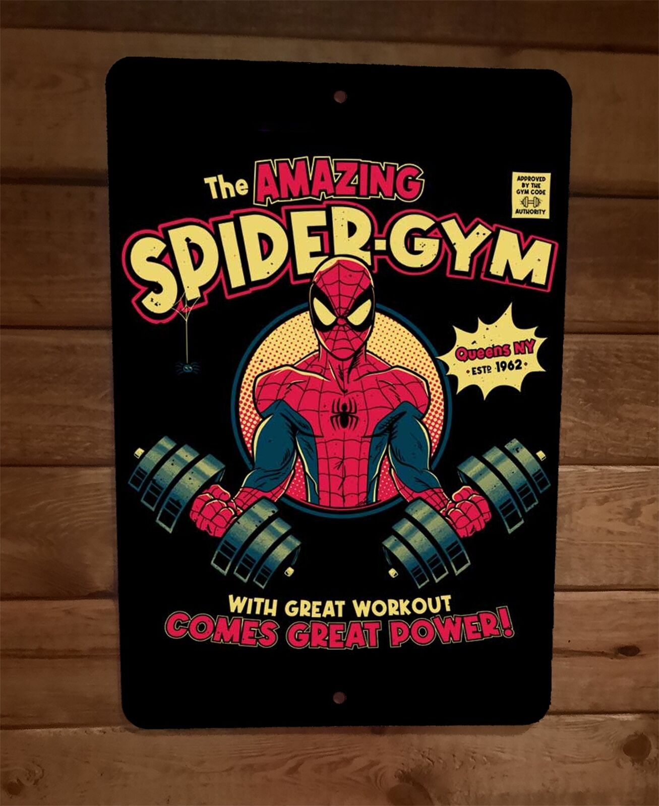 The Amazing Spider Gym 8x12 Metal Wall Sign Poster Marvel Comics Spiderman