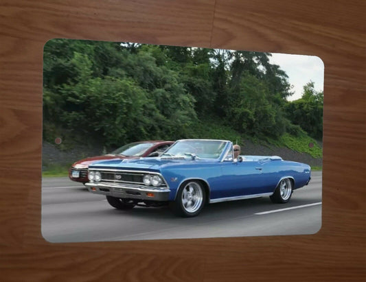 1966 chevelle ss 396 blue convertible 8x12 Metal Wall Car Sign