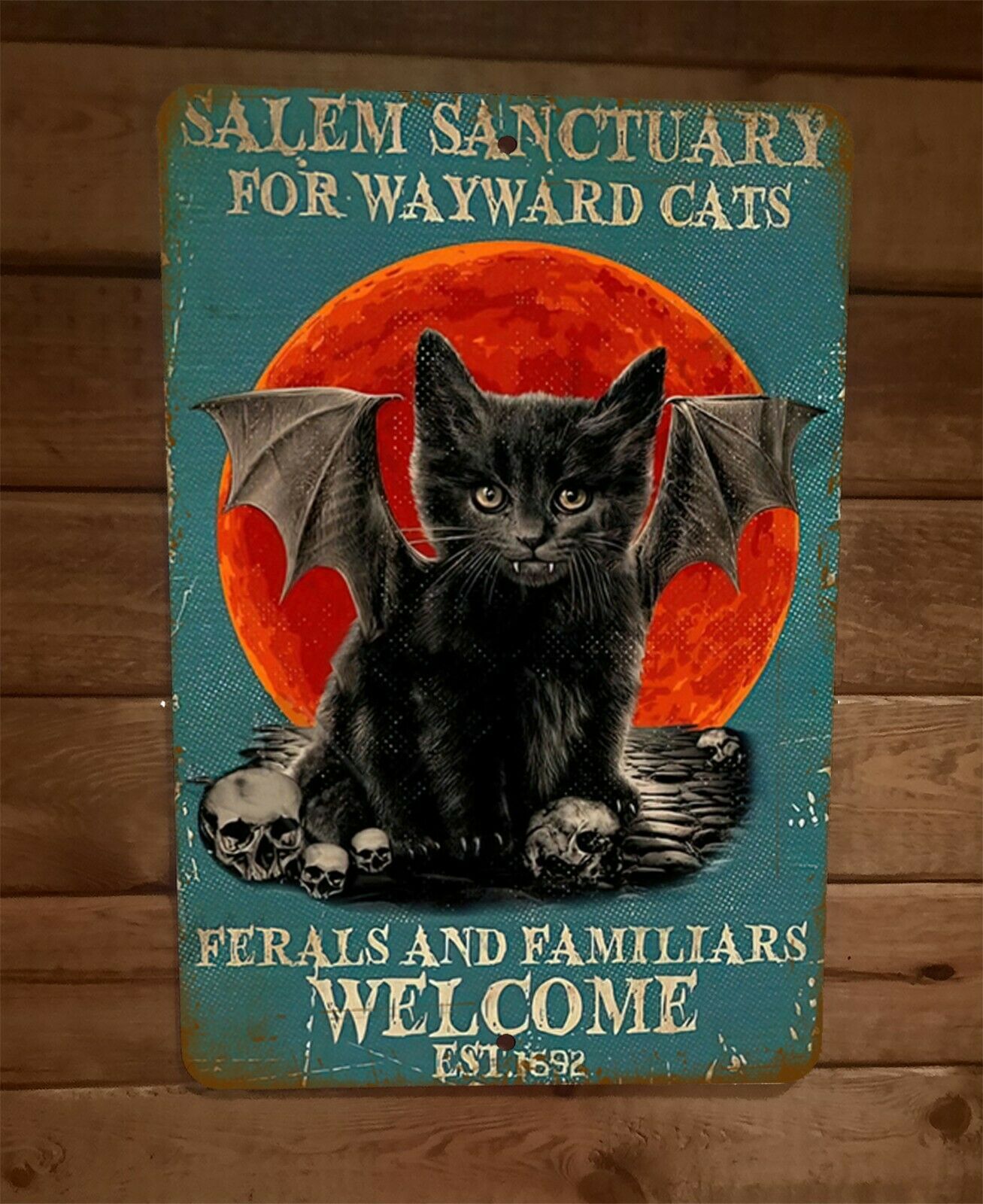 Salem Sanctuary for Wayward Cats Ferals Familiars 8x12 Metal Wall Animal Sign