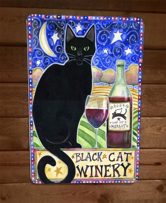 Black Cat Winery Artwork Animal 8x12 Metal Wall Bar Sign Poster