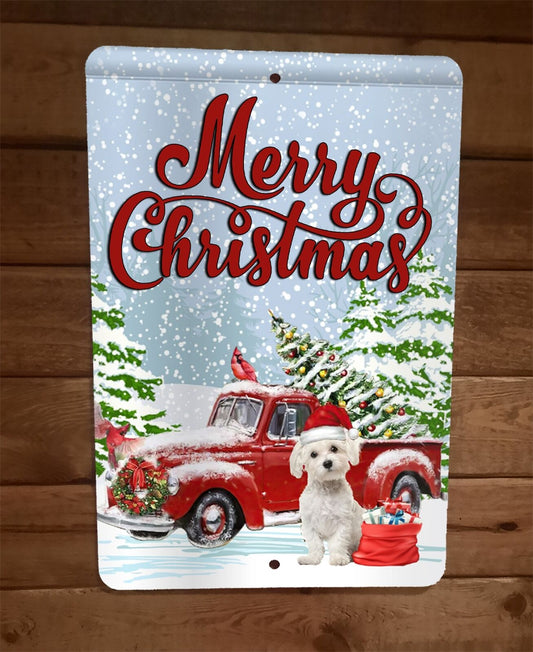Merry Christmas Maltese Dog Xmas 8x12 Metal Wall Sign Animal Poster #2