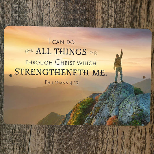 Philippians 4:13 Bible Verse I Can Do All Things Christ 8x12 Metal Wall Sign