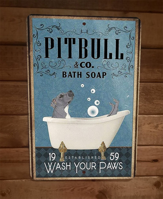 Pitbull Dog Bath Soap 8x12 Metal Wall Sign Animal Poster