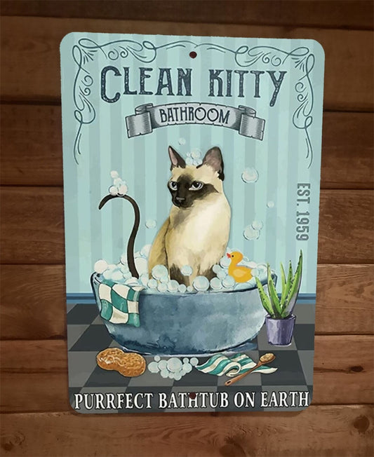 Clean Kitty Bathroom Cat 8x12 Metal Wall Sign Animal Poster