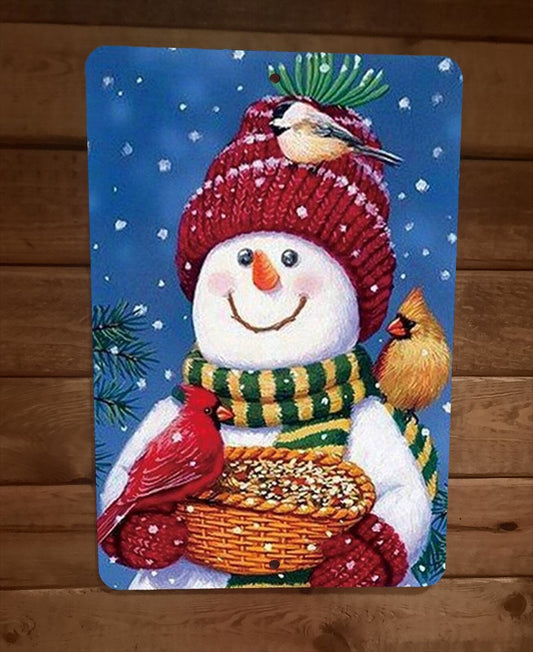 Merry Xmas Christmas Snowman and Birds 8x12 Metal Wall Sign Poster #2