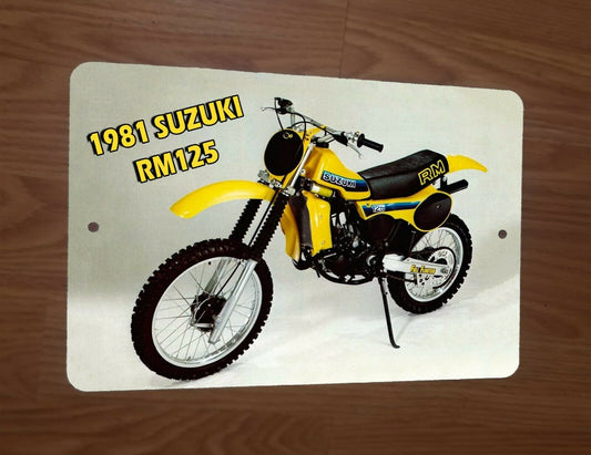 1981 Suzuki RM125 Motocross Motorcycle Dirt Bike Photo 8x12 Metal Wall Sign Garage Poster