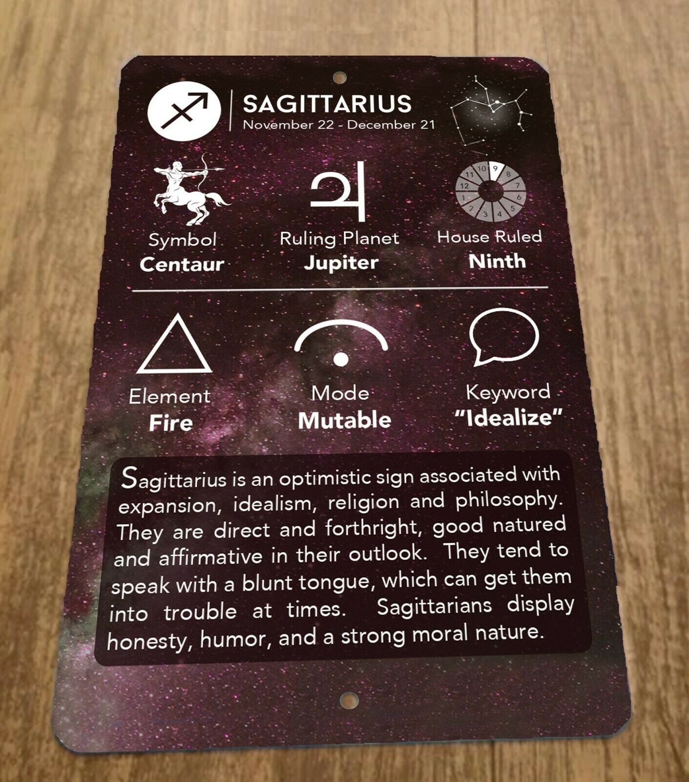 Sagittarius November 22 - December 21 Zodiac Astrology 8x12 Metal Wall Sign Spiritual