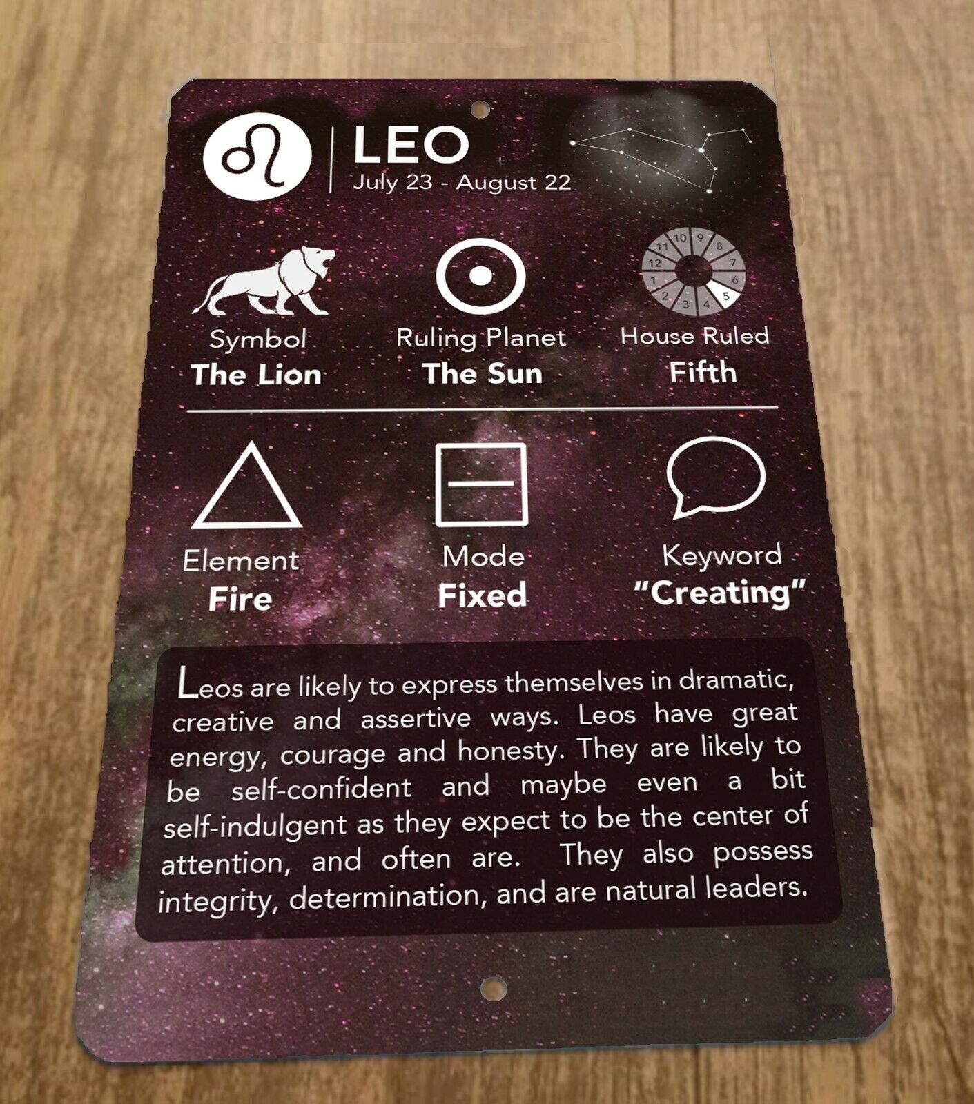 Leo July 23 - August 22 Zodiac Astrology 8x12 Metal Wall Sign Spiritual