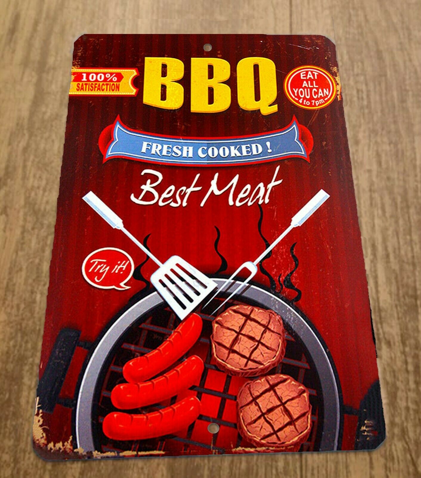 BBQ Fresh Cooked Best Meat Grilling 8x12 Metal Wall Vintage Misc Poster Sign