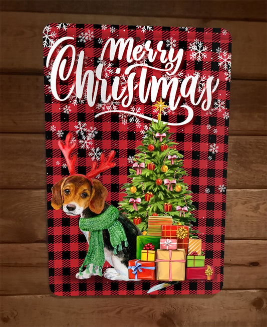 Merry Christmas Beagle Dog Xmas 8x12 Metal Wall Sign Animal Poster #1