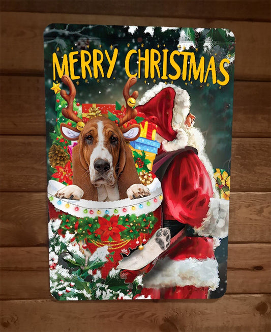 Merry Christmas Basset Hound Dog Xmas 8x12 Metal Wall Sign Animal Poster #2