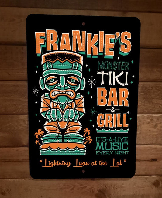 Frankies Monster Tiki Bar and Grill 8x12 Metal Wall Bar Sign Poster