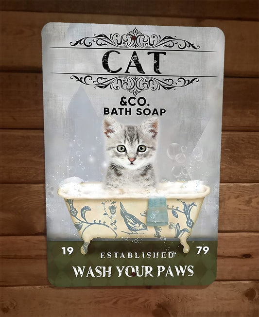 Kitty Cat Bath Soap Kitten 8x12 Metal Wall Sign Animal Poster