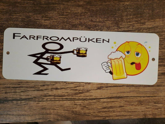 FARFROMPUKEN Funny Beer Drinking 4x12 Metal Wall Bar Sign