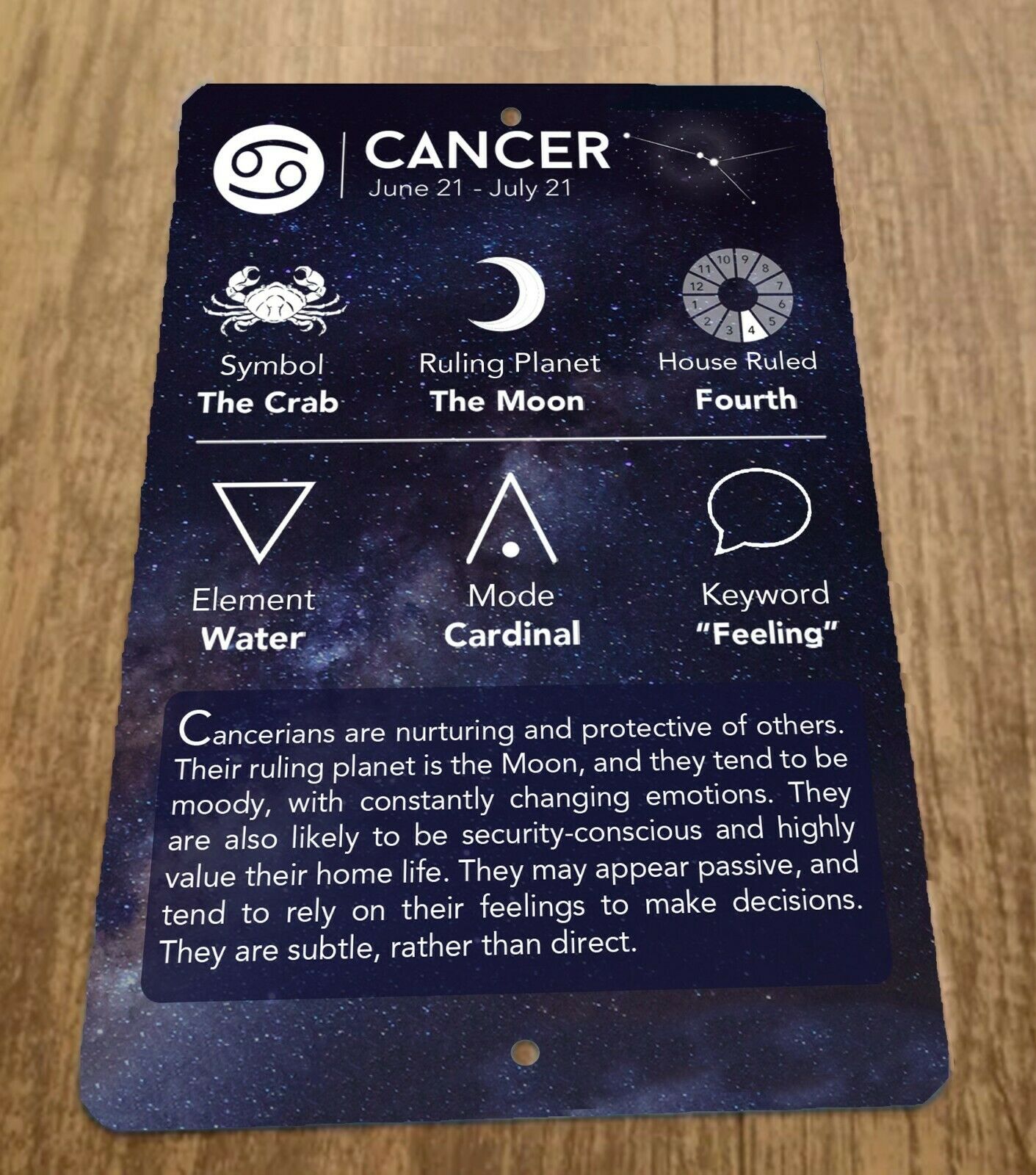 Cancer June 21 - July 21 Zodiac Astrology 8x12 Metal Wall Sign Spiritual