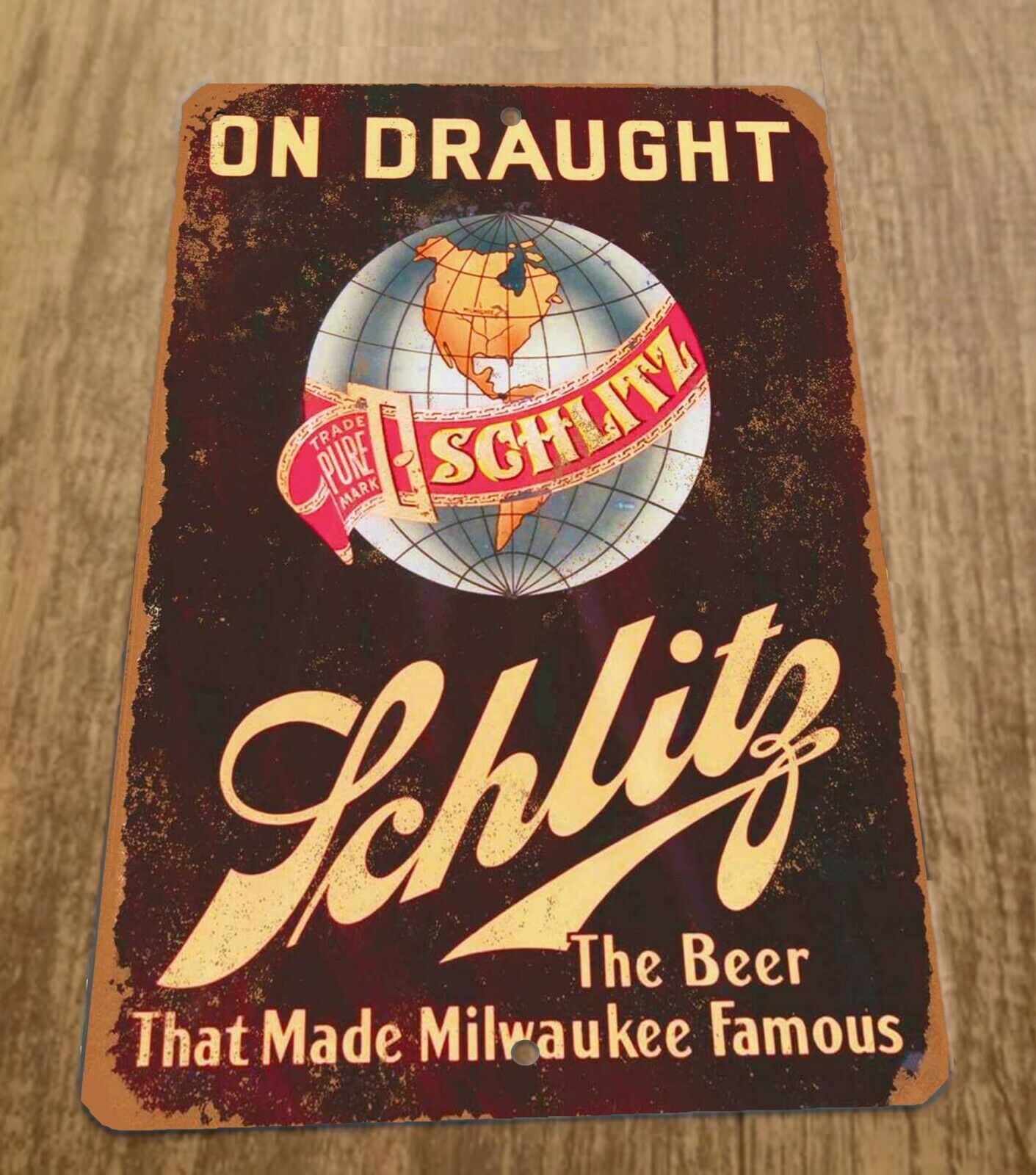 Vintage Schlitz Beer On Draught Ad 8x12 Metal Wall Bar Sign