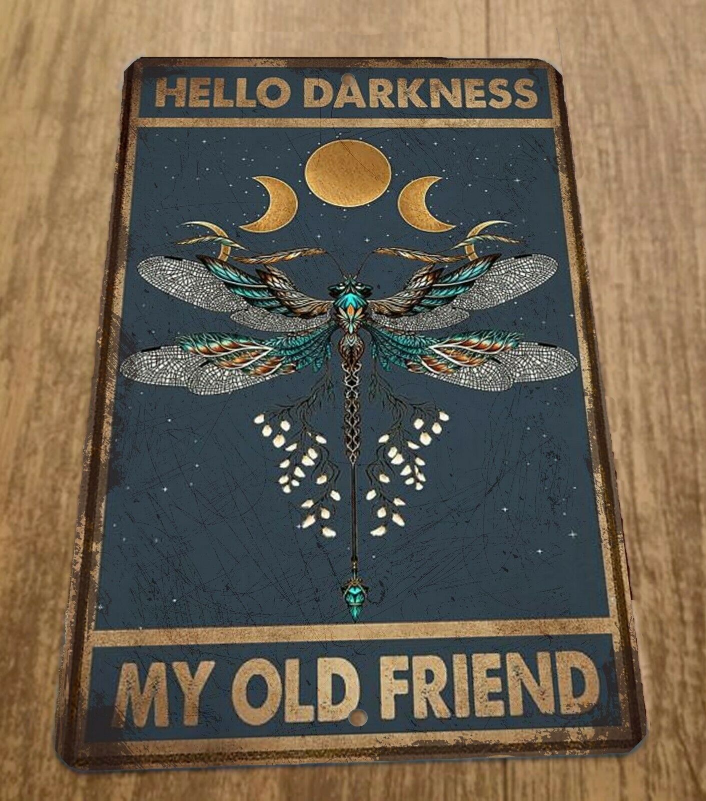 Vintage Looking Hello Darkness My Old Friend 8x12 Metal Wall Sign