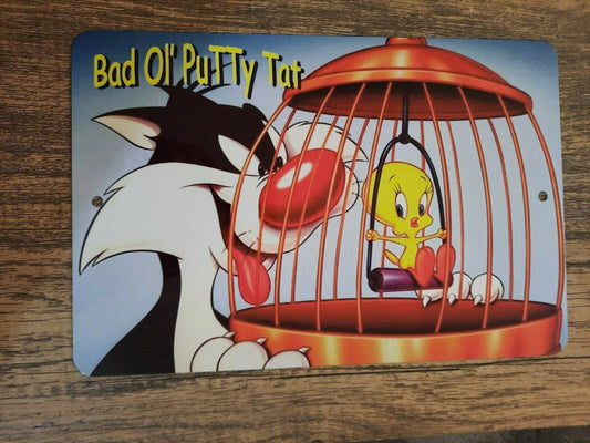 Bad Ol Putty Tat Sylvester and Tweety 8x12 Metal Wall Sign Looney Tunes