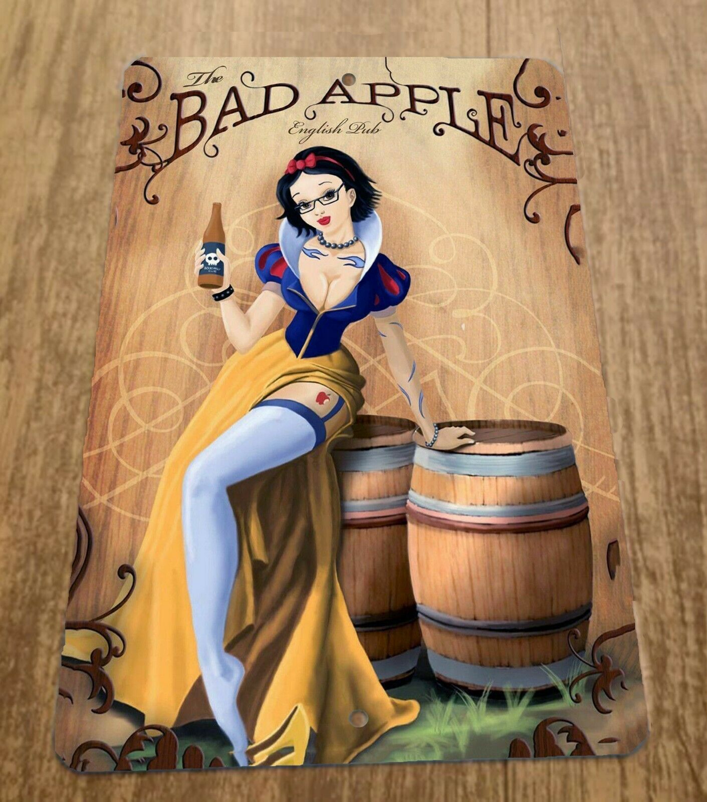 Bad Apple English Pub Snow White 8x12 Metal Wall Alcohol Bar Sign