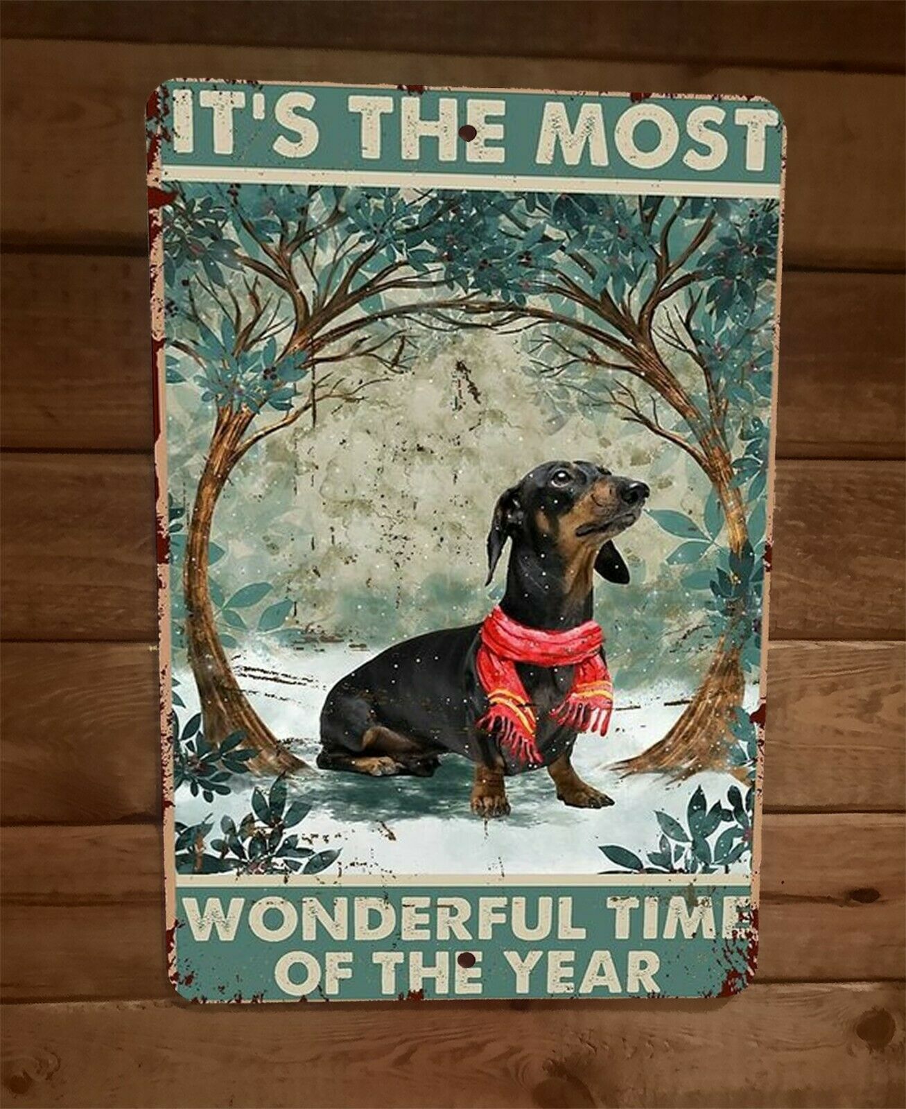 Its the Most Wonderful Time of The Year Wiener Dog Animal 8x12 Metal Wall Sign