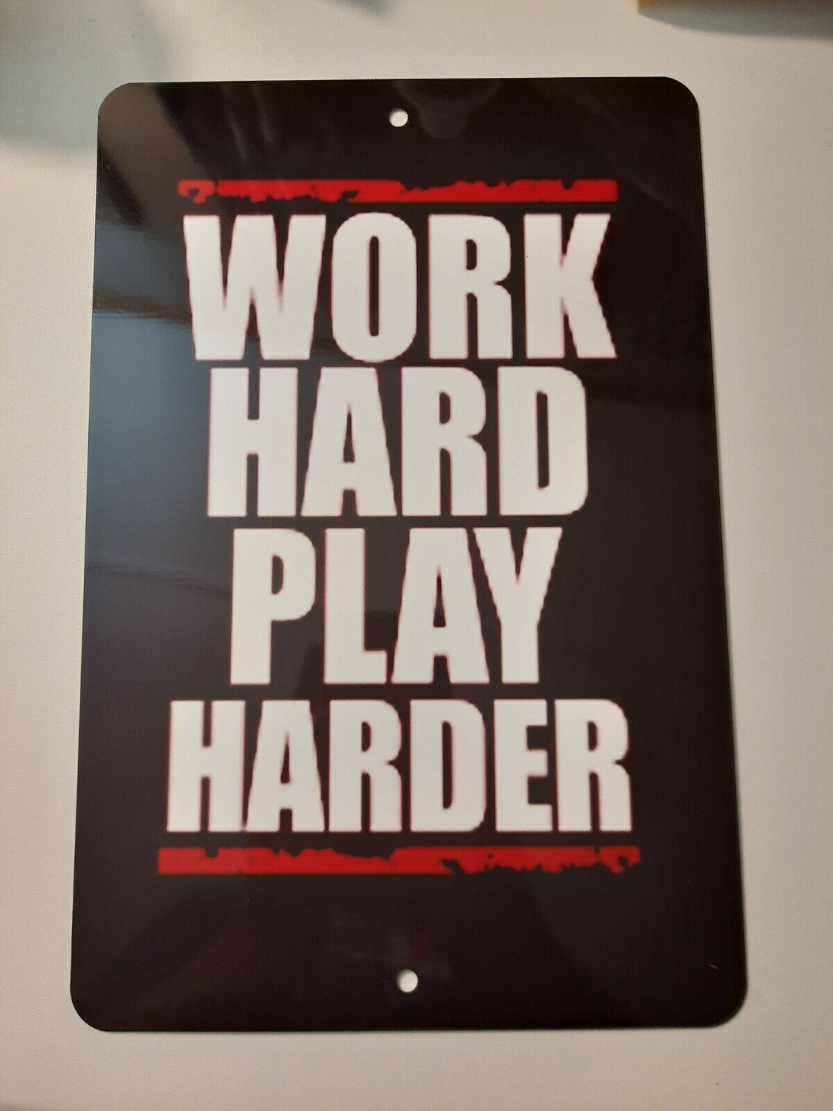 WORK HARD PLAY HARDER 8x12 Metal Wall Sign Misc Poster Quote – Sign Junky