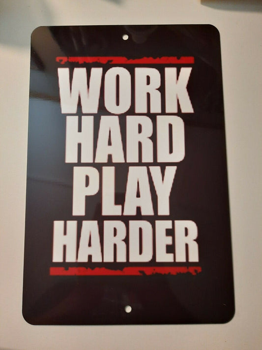 WORK HARD PLAY HARDER 8x12 Metal Wall Sign Misc Poster Quote