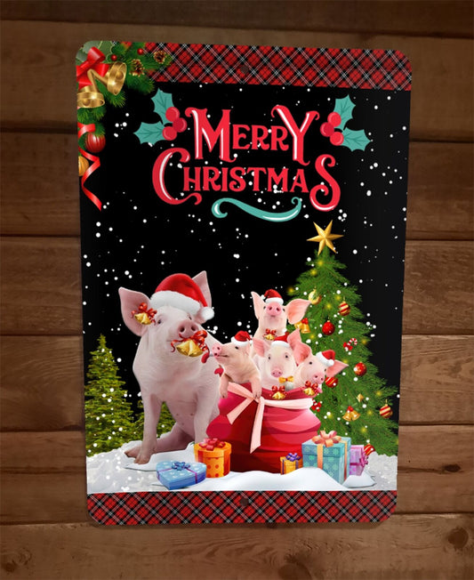Merry Christmas Pigs Xmas 8x12 Metal Wall Sign Animal Poster #2