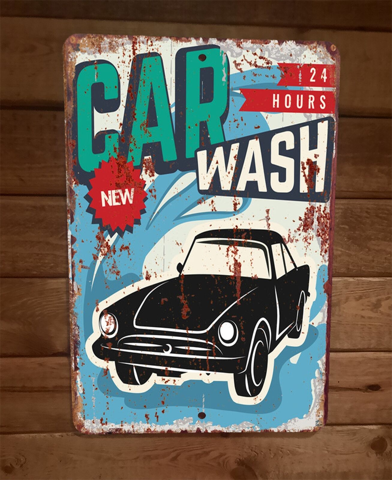 24 Hour Car Wash 8x12 Metal Wall Sign Garage Poster