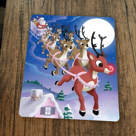 Rudolph Pulling Santas Sleigh Mouse Pad Red Nosed Reindeer