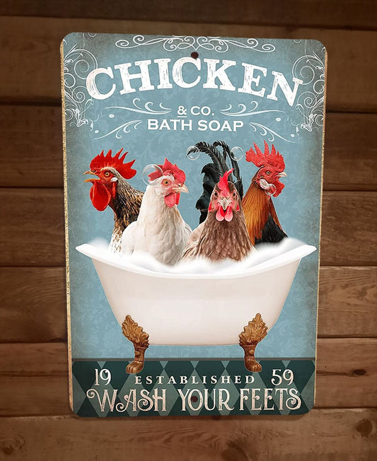 Chicken Hen Rooster Bath Soap 8x12 Metal Wall Sign Animal Poster