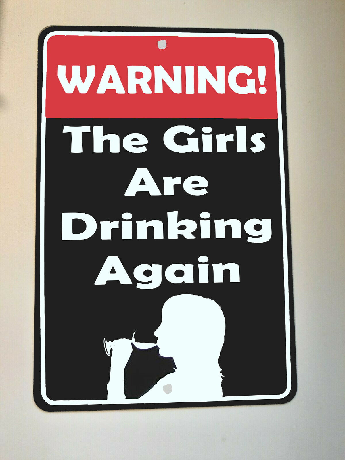 WARNING The Girls Are Drinking Again 8x12 Metal Wall Bar Sign