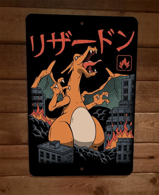 Charizard Zilla Monster Anime 8x12 Metal Wall Sign Pokemon Poster