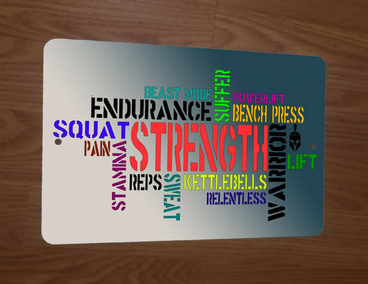 Gym Motivation Lift Strength Endurance Pain Sweat 8x12 Metal Wall Sign Quotes Phrases Workout
