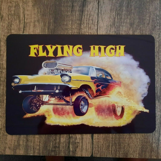 Flying High Black Background Hot Rod Gasser 8x12 Metal Wall Car Sign Garage Poster